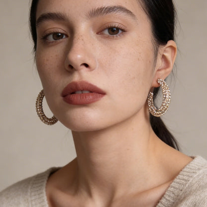 Elegant and Luxurious Geometric-Cut Curve Design C-Shape Earrings with Sparkling Rhinestones - Versatile, Dazzling Ear Accessories for Any Occasion