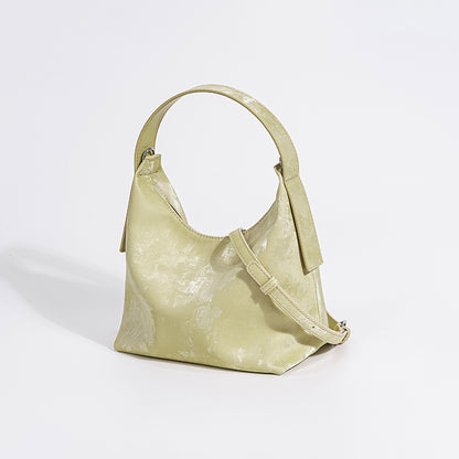 Chic Satin Lunch Box Tote Bag Gradient Design with Genuine Leather Accents for Every Occasion