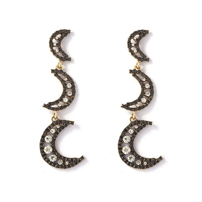 Chic and Elegant Long Moon-Shaped Drop Earrings for Women - Gorgeous Alloy, Openwork Design, and Sparkling Zircon-Inlay for a Touch of Luxury