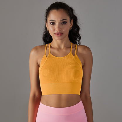 Breathable Dual Layer Sports Bra with Hollow Design for Enhanced Comfort and Support for Running Fitness and Yoga