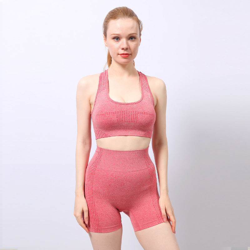 Quick Dry Seamless Women's Yoga Set Anti Shock Sports Tank Top with Peach Boosting Yoga Pants and Comfortable Fitness Shorts for Optimal Performance