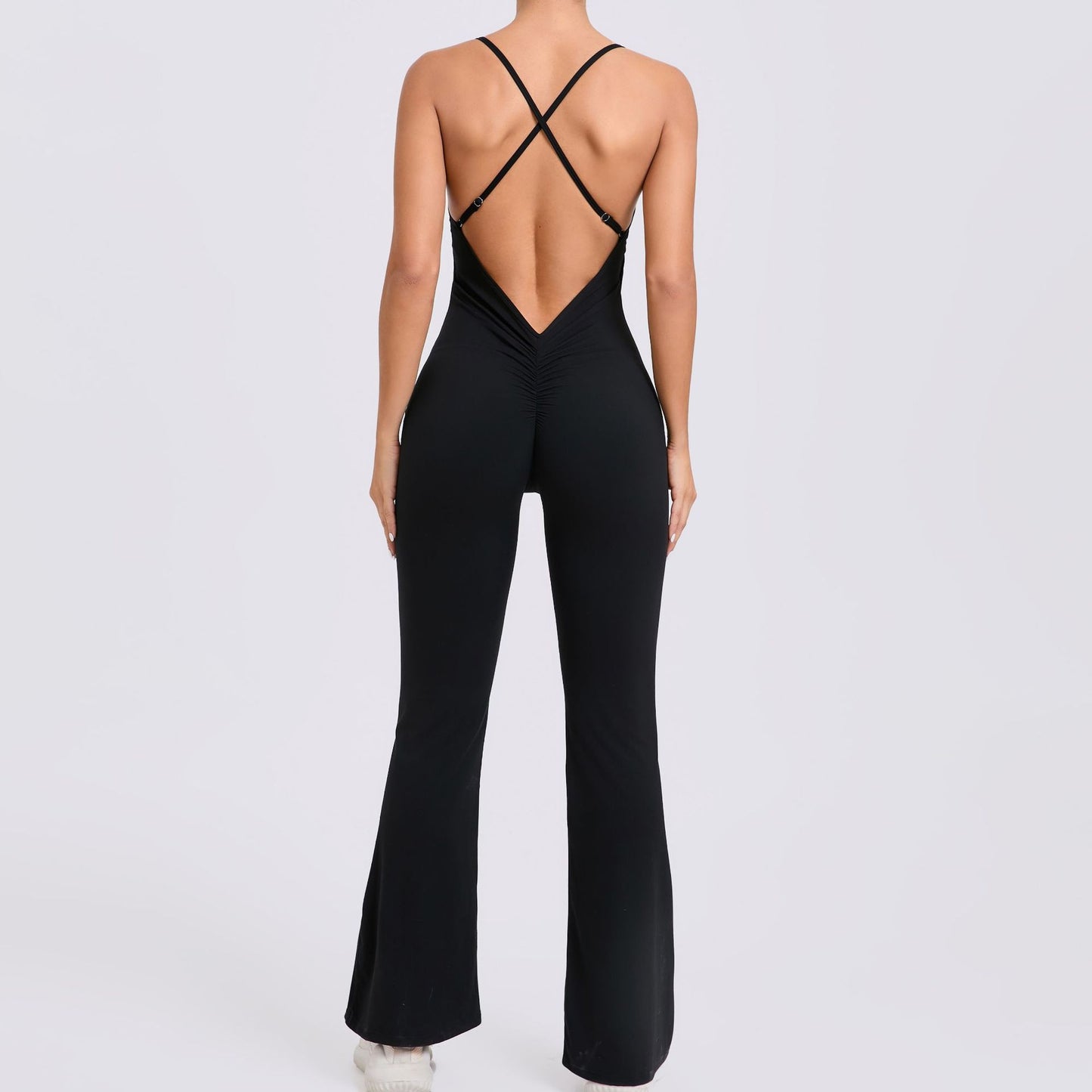 Adjustable Shoulder Strap Flare Yoga Jumpsuit Hollow Out Design for Enhanced Lift and Support for Fitness Enthusiasts