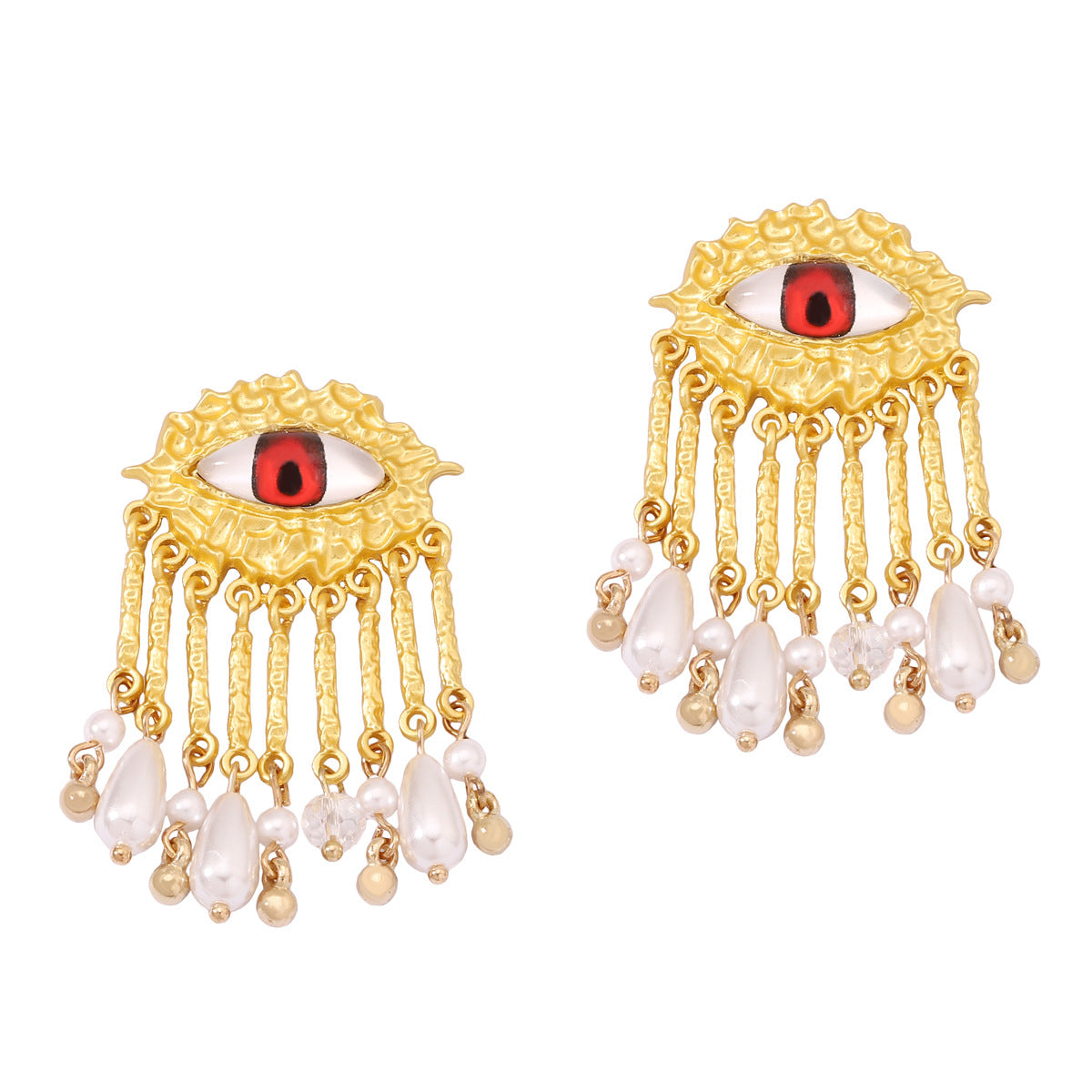 Chic Geometric Pearl Tassel Earrings with Eye Design - Elevate Your Style with Unique Textures and Stunning Elegance for Women