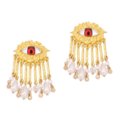 Chic Geometric Pearl Tassel Earrings with Eye Design - Elevate Your Style with Unique Textures and Stunning Elegance for Women
