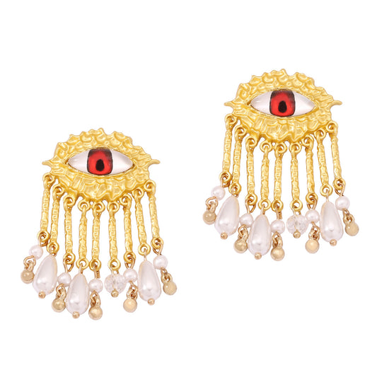 Chic Geometric Pearl Tassel Earrings with Eye Design - Elevate Your Style with Unique Textures and Stunning Elegance for Women