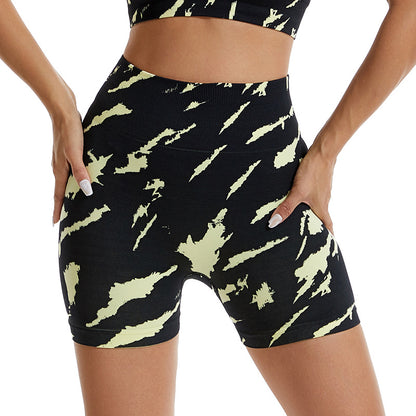 Seamless Knit Camouflage Yoga Shorts for Women High Waist Tummy Control and Lifted Design for Outdoor Running and Fitness