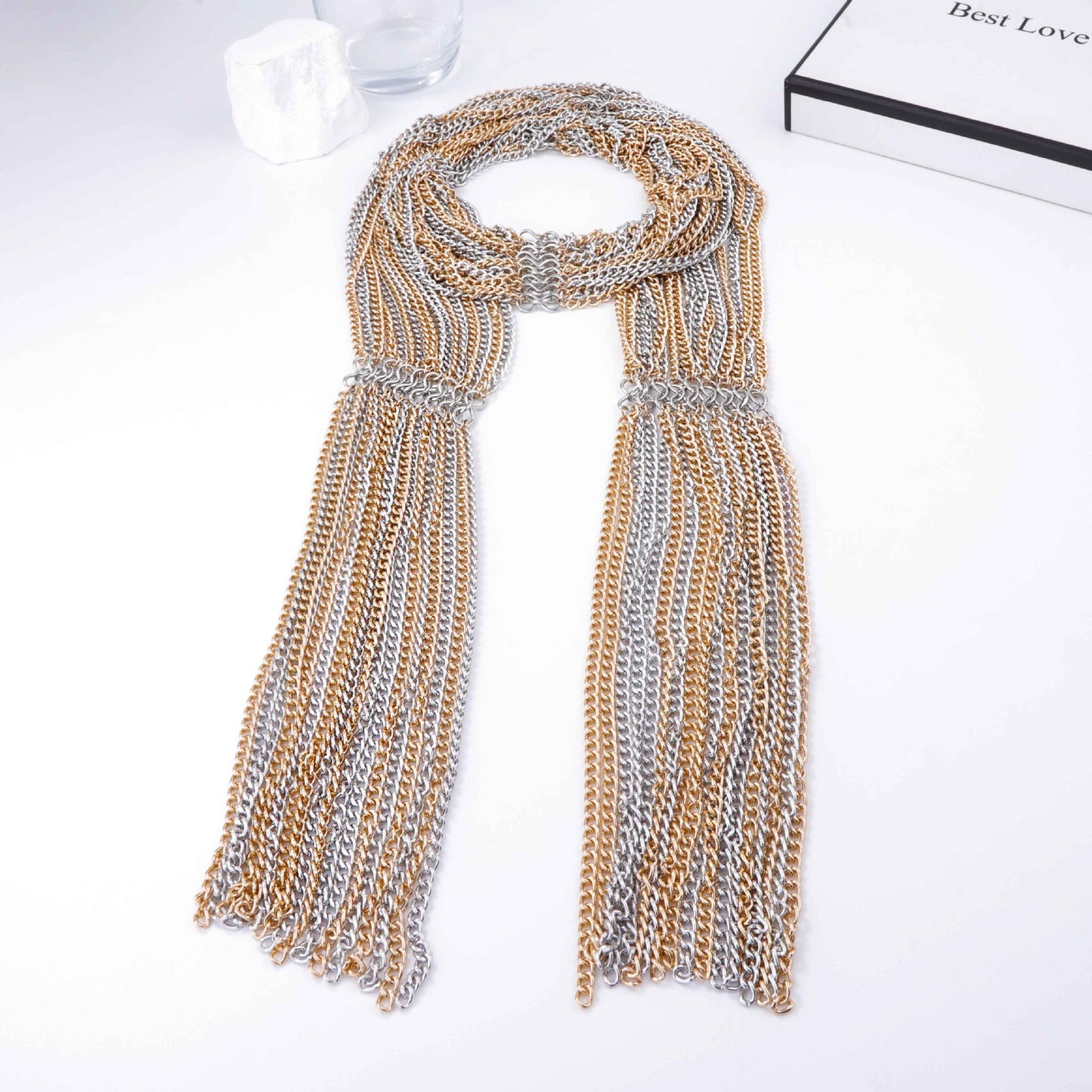 Exaggerated Personality Multi-Layered Metal Chain Scarf Necklace - Unique Casual High-End Design for Women