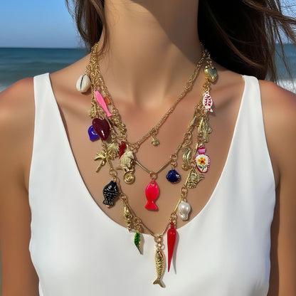 Charming Ocean-Inspired Layered Necklaces for Women – Adorable Fish, Heart, and Geometric Pendants Perfect for Vacation & Casual Wear