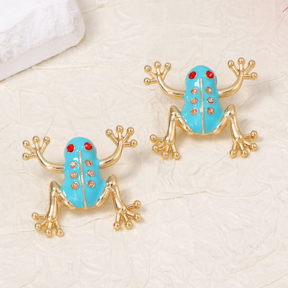 Stylish and Unique Alloy Frog Ear Studs with Micro-Inlaid Zircon Stones – Chic Accessories for Women