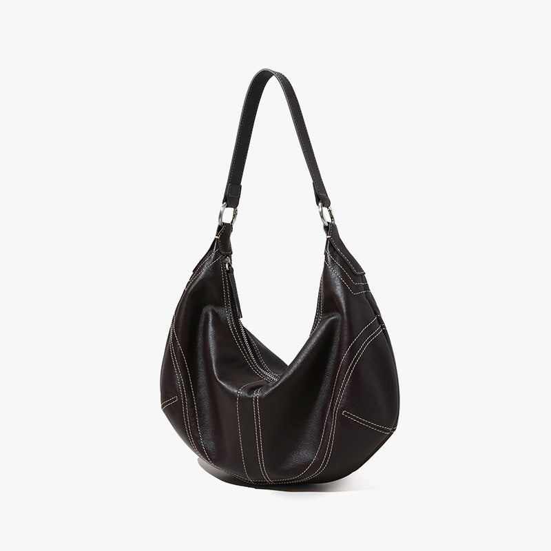 Women's Crystal Grain Layer Leather Dumpling Bag Luxury Feel Crossbody and Handbag for Elevated Style