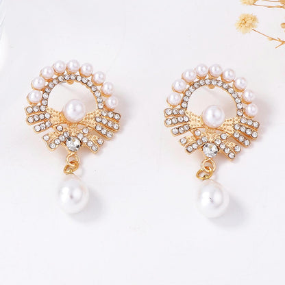 Exquisite Baroque-Inspired Flower Drop Earrings with Imitation Pearls and Sparkling Zirconia for Everyday Elegance