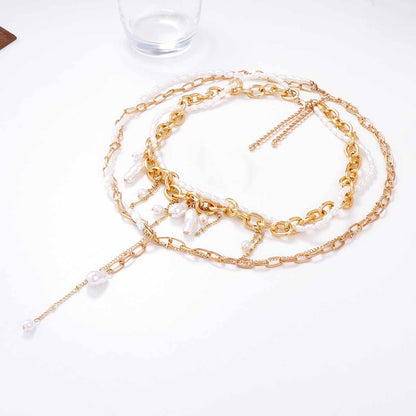 Elegant Light Luxury Baroque-Inspired Irregular Simulated Pearl Layered Pendant Necklace with Tassels for Women - Perfect for Any Occasion