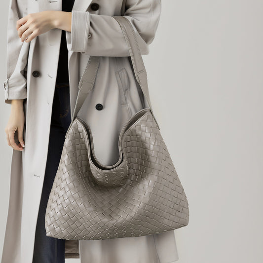 Handwoven Leather Shoulder Bag for Fall Winter Spacious Crossbody for Women and Chic Design with Quality