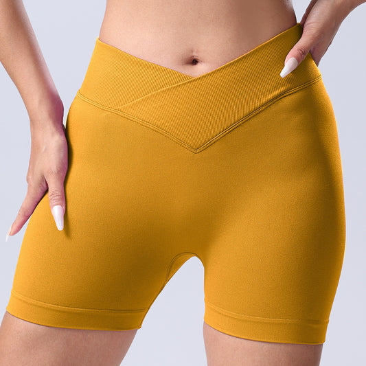 14 Colors Seamless Cross Waist Peach Butt Workout Shorts Women's 3 4 Length Yoga and Fitness Shorts for Comfort and Style