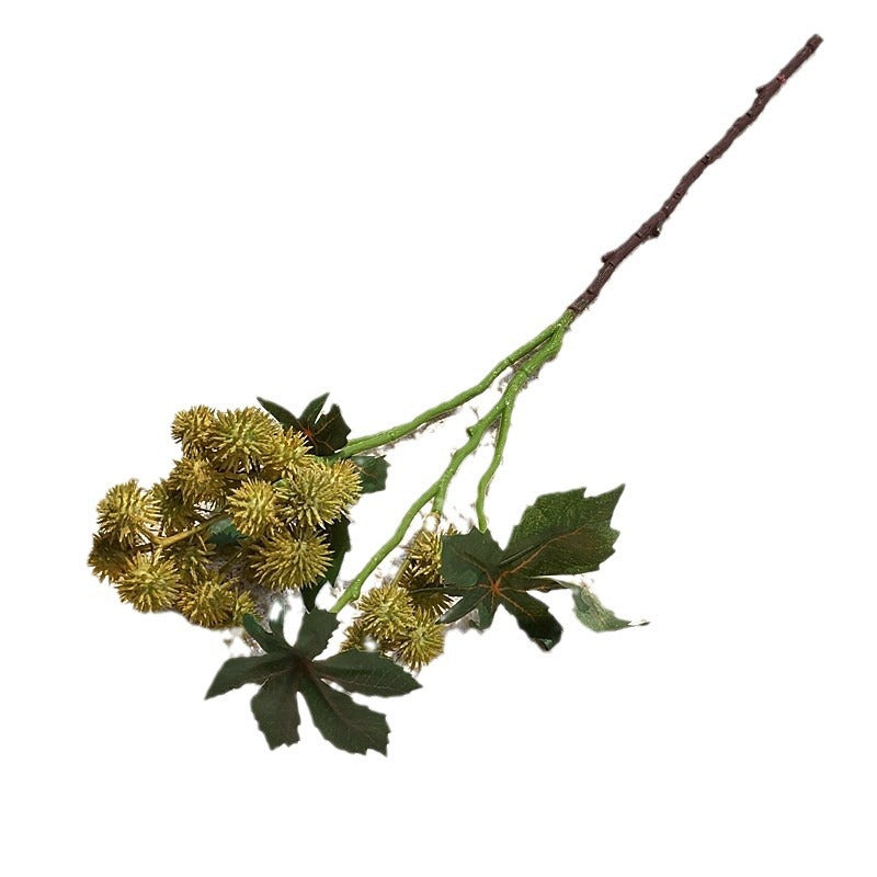 Elegant Artificial Castor Bean Floral Arrangement – Nordic Style Small Branch Multi-Head Decorative Faux Flowers for Home Decor and Wedding Celebrations