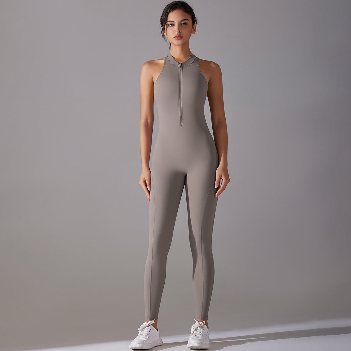 All in One Zippered Bodysuit for Women Breathable Hollow Back Yoga Outfit for Running and Gym Workouts