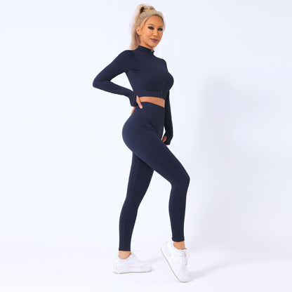 Women's Quick Dry Yoga Set Long Sleeve Zip Up Fitness Top High Waisted Tummy Control Yoga Pants for Comfort and Style