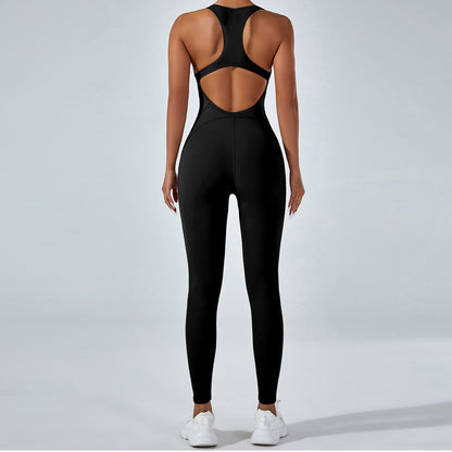 High Performance Outdoor Yoga Jumpsuit with Stunning Open Back Design Stretchy One Piece Full Length Leggings for Comfort and Flexibility