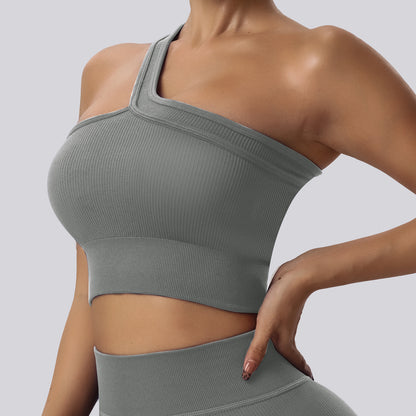 Seamless One Shoulder Yoga Bra for Women Versatile Activewear with Unique Back Design for Comfort and Support in Your Fitness Journey