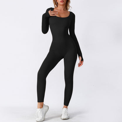 Seamless Long Sleeve Bodysuit for Women Yoga Outfit Outdoor Sports and Fitness Jumpsuit with Stretchy Pants for Comfort and Style