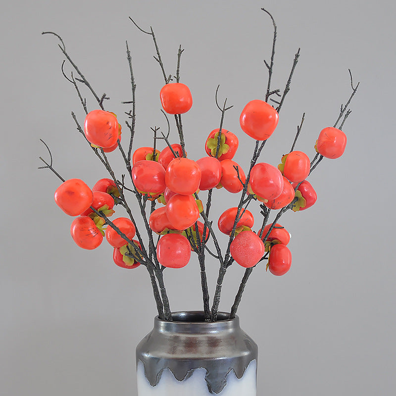 Realistic 7-Branch Faux Persimmon Stems - Vibrant Red Decorative Home Accents for Flower Arrangements and Dazzling Centerpieces