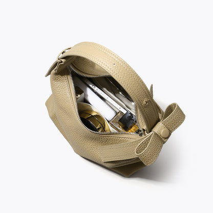 Genuine Leather Litchi Textured Lunch Box Handbag with Chic Bow Design Versatile Shoulder Tote for Commuting Everyday Use