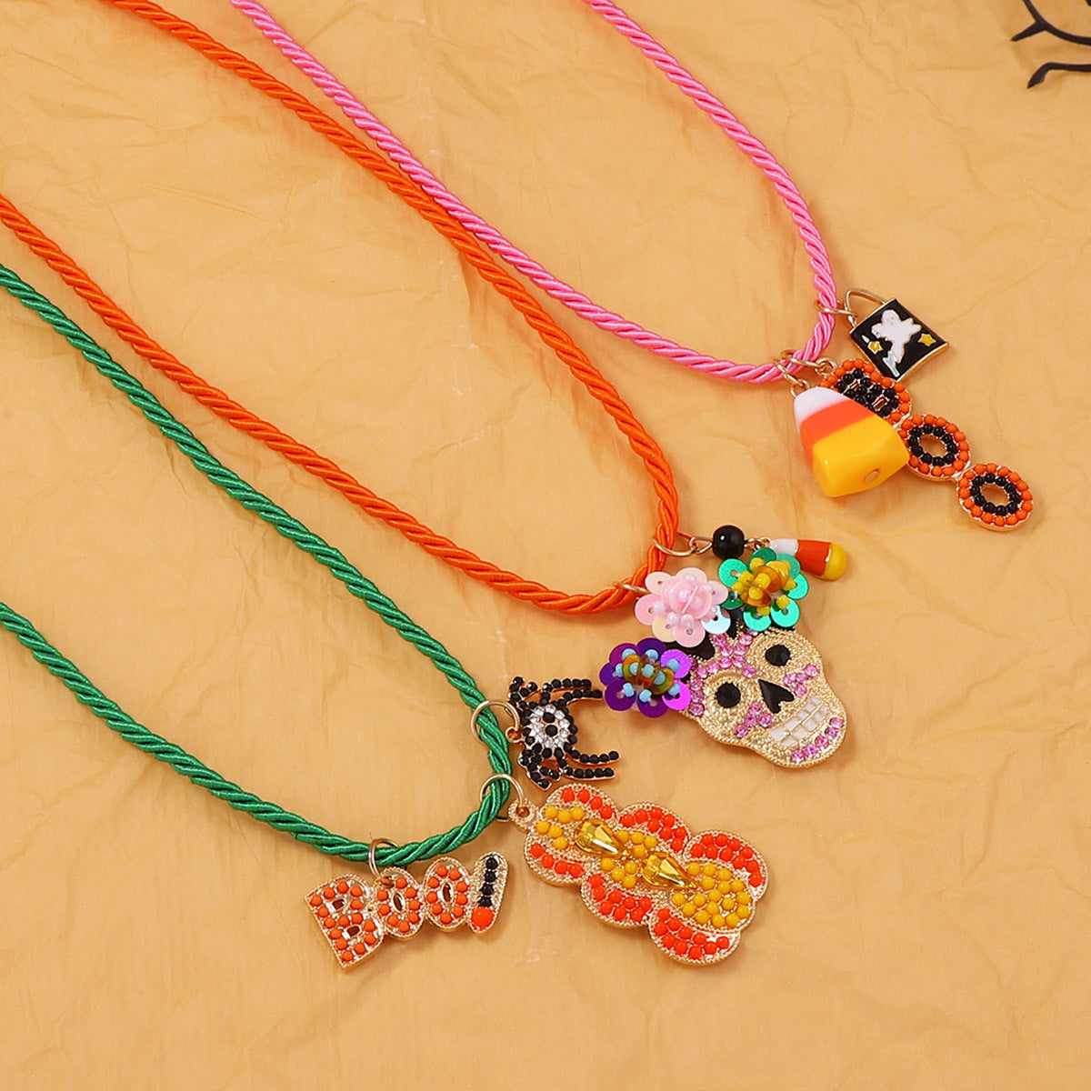 Unique Halloween-Inspired Multi-Layer Alloy Skull and Pumpkin Letter Pendant Necklace – Perfect for Spooky Fashion Enthusiasts