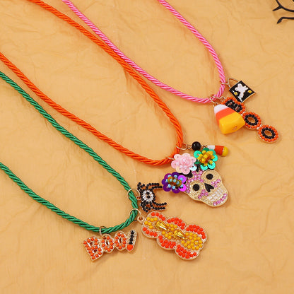 Unique Halloween-Inspired Multi-Layer Alloy Skull and Pumpkin Letter Pendant Necklace – Perfect for Spooky Fashion Enthusiasts
