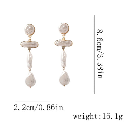 Exaggerated Baroque Irregular Faux Pearl Statement Earrings – Elegant and Versatile Long Drop Dangle Earrings for Women, Perfect for Banquets and Evening Events