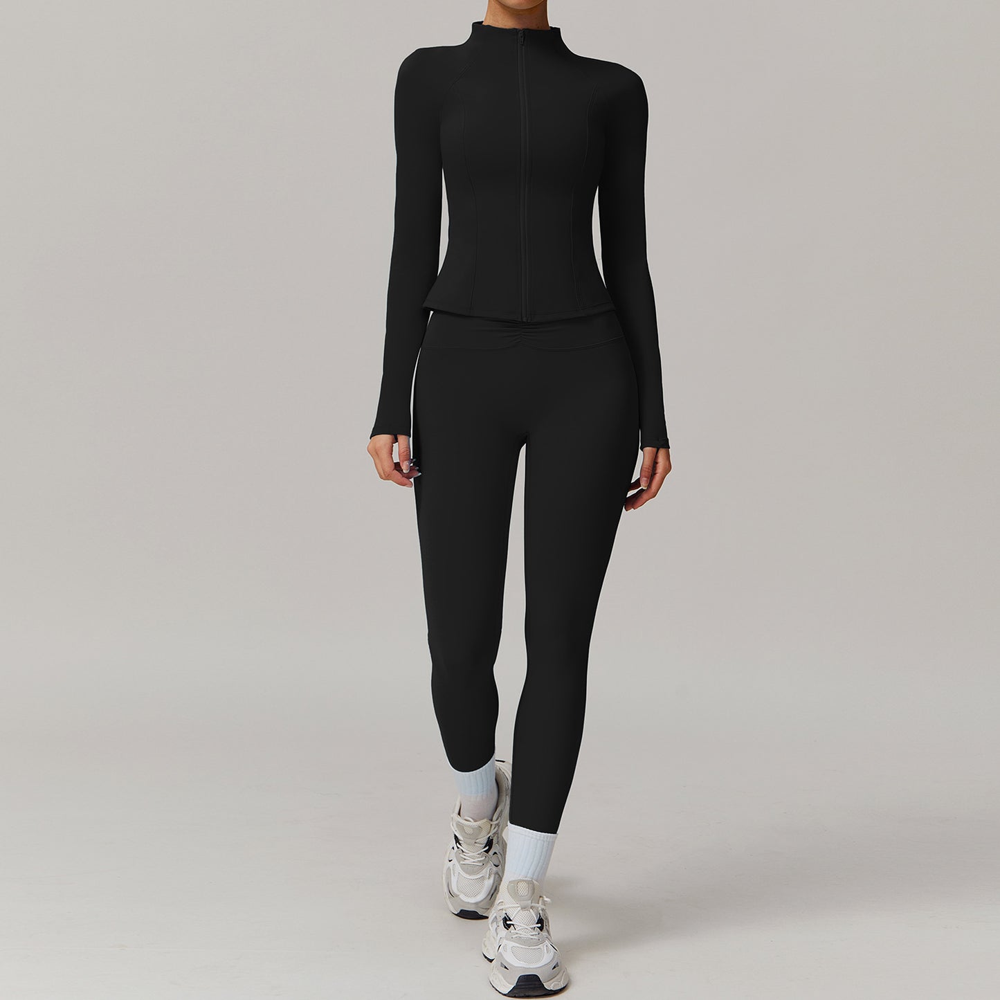 Elevate Your Workout with Our Stand Up Collar Zip Cloud Feel Yoga Set Flattering High Waisted Leggings and Performance Top for Running and Training