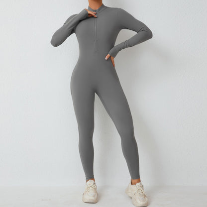 High Performance Long Sleeve Yoga Jumpsuit with Half Zip Removable Chest Padding and Full Coverage for Intense Workouts