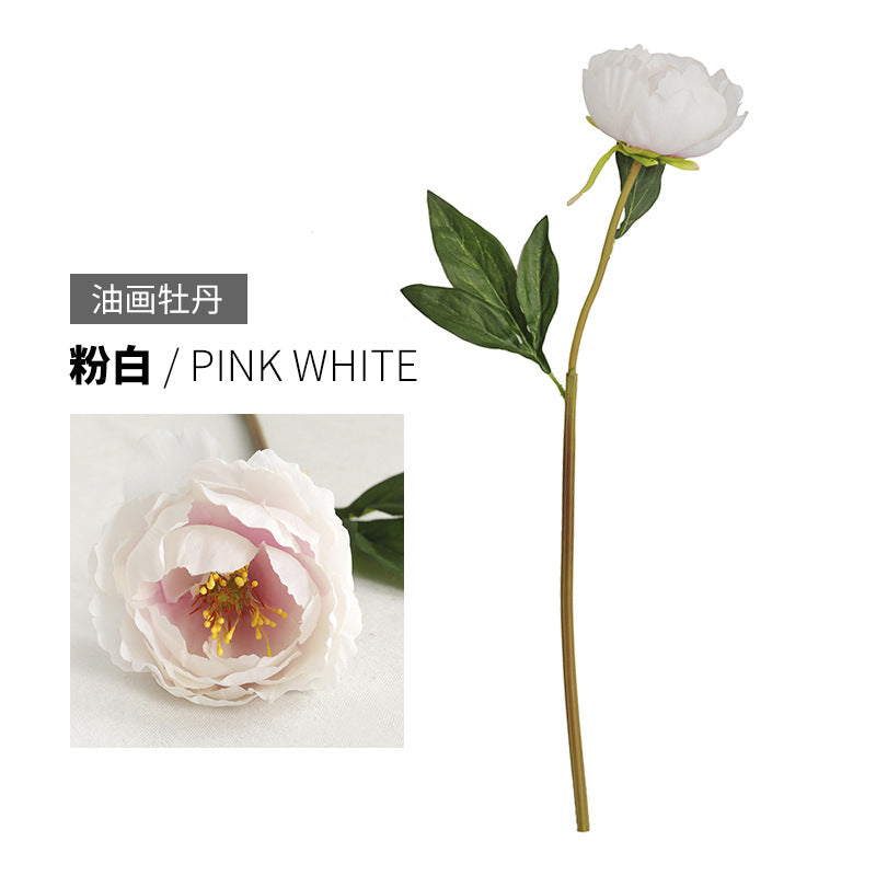 Elegant Faux Peony Décor for Living Room - Stunning Single-Stem Oil Painting Peony Bouquet for Store Window Displays and Home Accent