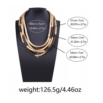Chic Casual Punk-Inspired Multi-Layered Metal and Wood Beaded Necklace for Women - Elegant, High-End Fashion Statement
