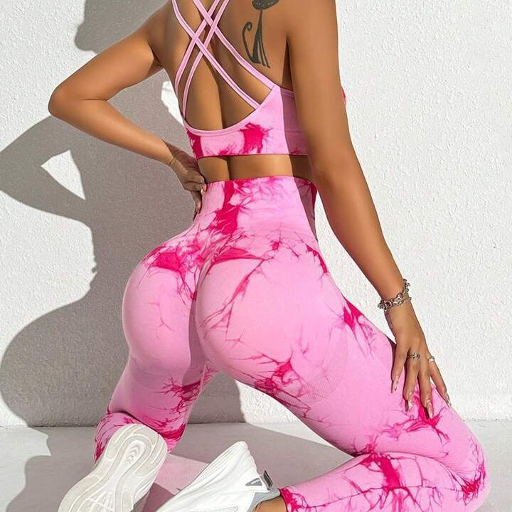 Seamless Tie Dye Yoga Bra and High Waisted Peach Butt Lifting Legging Set Comfort and Style for Your Active Lifestyle