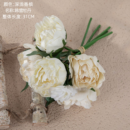 Charming Champagne Peony Bouquet - Elegant Faux Floral Handheld Arrangement for Home Decor and Wedding Celebrations - Ideal for Lasting Beauty (Model DY1-36C)