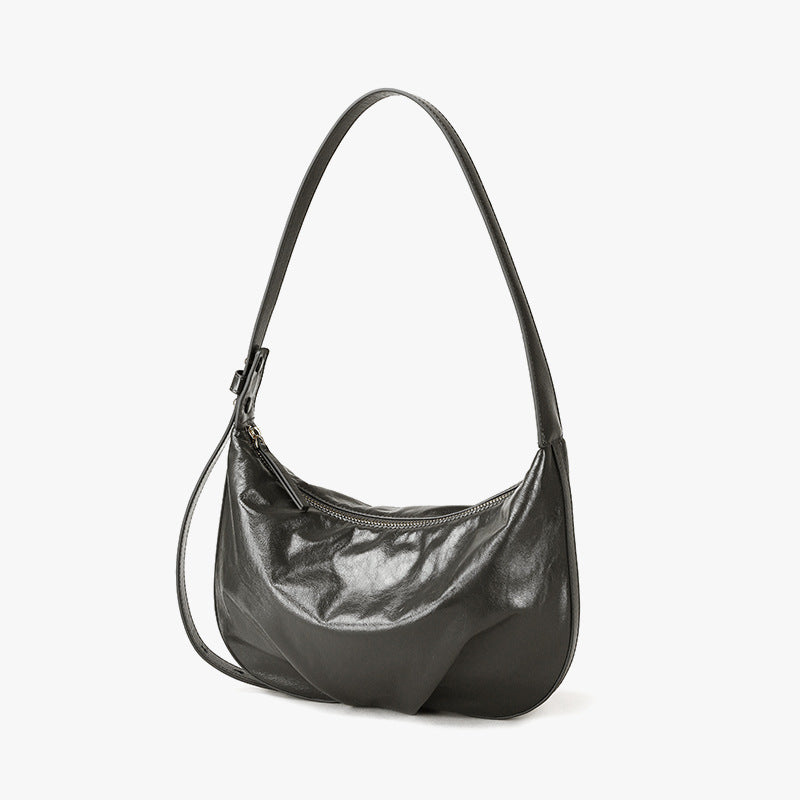 Crystal Oil Wax Cowhide Tote Bag for Women Chic Crossbody for Commuting Versatile Handbag with Luxe Design