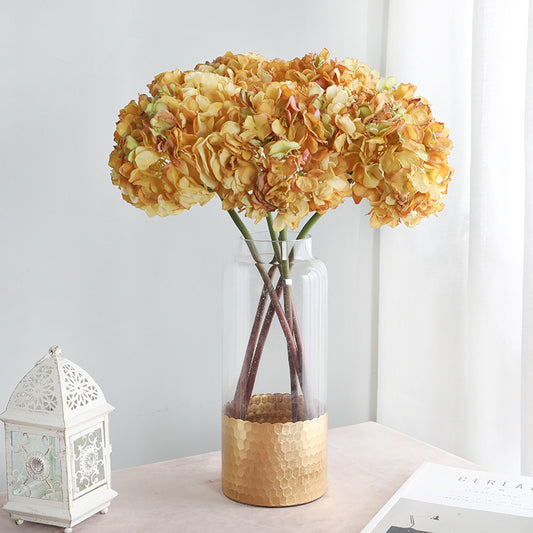 Elegant Hotel Window Display Decor:  Faux Hydrangea Bouquet with Burnt Edge Details - Korean-Style Bridal Handheld Arrangement in Gorgeous American Aesthetic