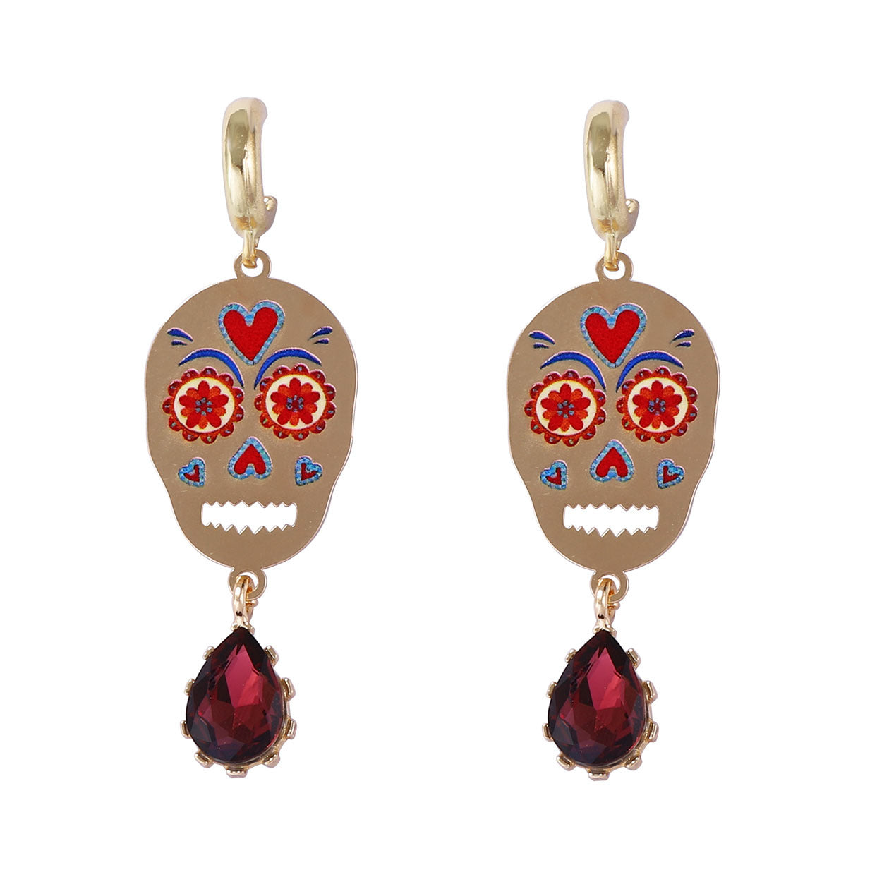Stylish Halloween Skull Earrings with Colorful Metal Accents and Sparkling Zirconia - Perfect Festive Gift for Women!