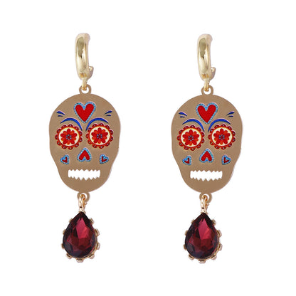 Stylish Halloween Skull Earrings with Colorful Metal Accents and Sparkling Zirconia - Perfect Festive Gift for Women!