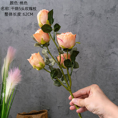 Realistic Faux Flower Arrangement - Five Elegant Burnt Roses for Home Decor & Wedding Decoration - YC1017