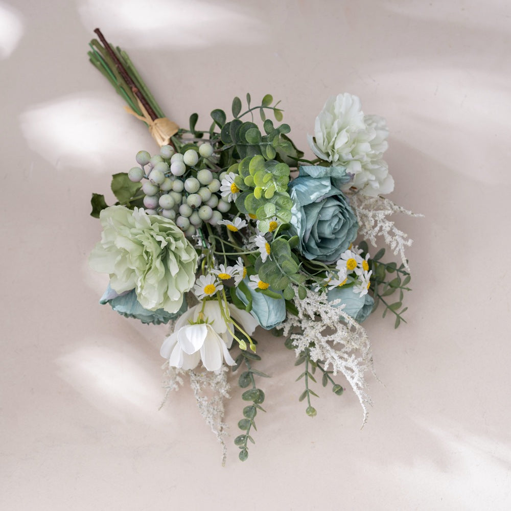 Stunning Faux Flower Bouquet & Wall Decor with Mountain & Water Landscape Design – Perfect for Weddings & Special Events | Realistic Roses CF01460