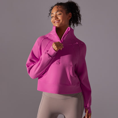 Cozy Half Zip High Neck Yoga Sweatshirt with Thumb Holes for Running Cycling and Fitness Activities