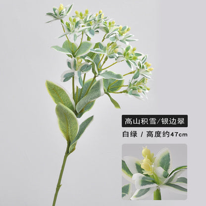 Realistic High-Altitude Snow-Covered Artificial Silver-Edge Green Leaf Plant - Perfect Home and Hotel Décor for a Touch of Nature