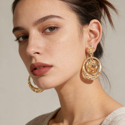 Chic Vintage-Inspired Geometric Hammered Textured Round Dangle Earrings - Effortlessly Stylish and Versatile for Every Occasion