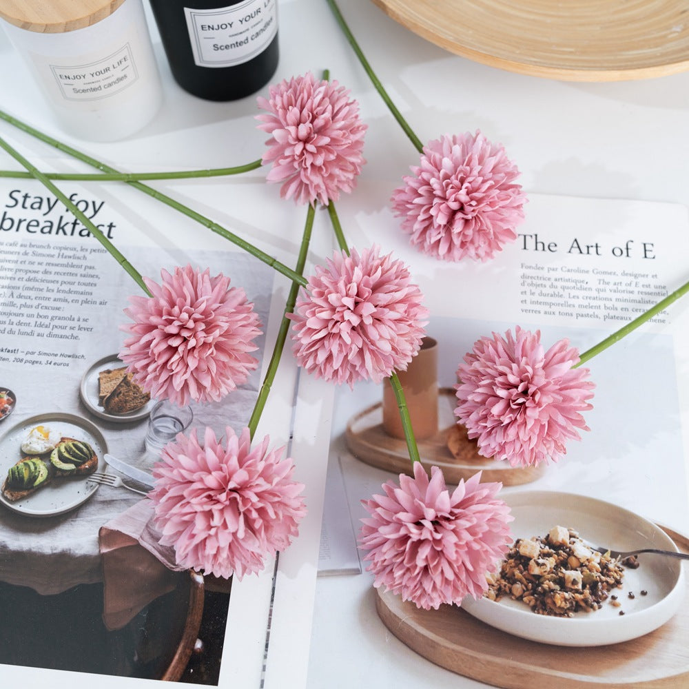 Vibrant Deep Pink Single Stem Dandelion Simulation Flower for Home Decor - Stunning Wedding Bouquet and Elegant Faux Rose Wall Arrangement | PJ1058