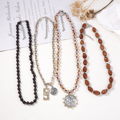 Unique Vintage-Inspired 4-Piece Layered Alloy Geometric Coin Pendant Necklace - Versatile, Casual, and Effortlessly Chic Fashion Accessory