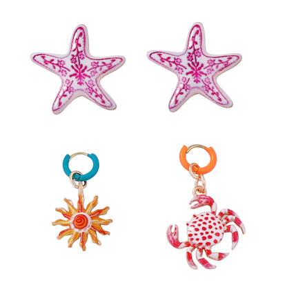 Chic and Artistic Drip Oil Design Alloy Starfish Crab Four-Piece Earring Set – Elegant and Versatile Accessories for Women