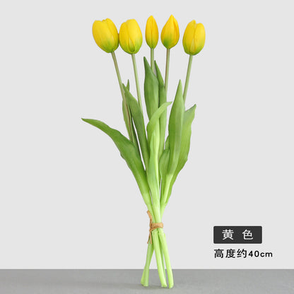 Realistic Faux Tulip Flower Arrangement - Soft Touch 5-Head PE Latex Silicone Home Décor for Living Room - Perfect for Year-Round Decoration and Allergy-Free Enjoyment