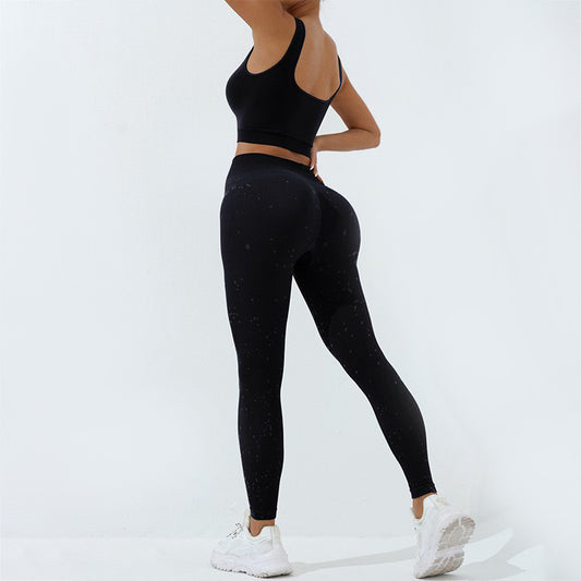 Women's Yoga Set Pleated Sports Bra High Waisted Anti Slip Workout Leggings for Running and Fitness