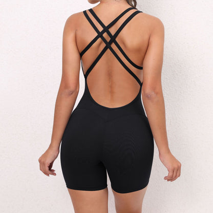 Seamless Ruched Peach Butt Yoga Jumpsuit No Show Lines Backless Design for Enhanced Curves for Gym Workouts and Dance Classes